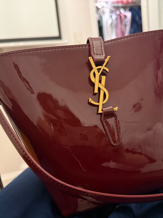Saint Laurent Handbags - Saint Laurent Burgundy Patent Leather Tote with Gold YSL Hardware